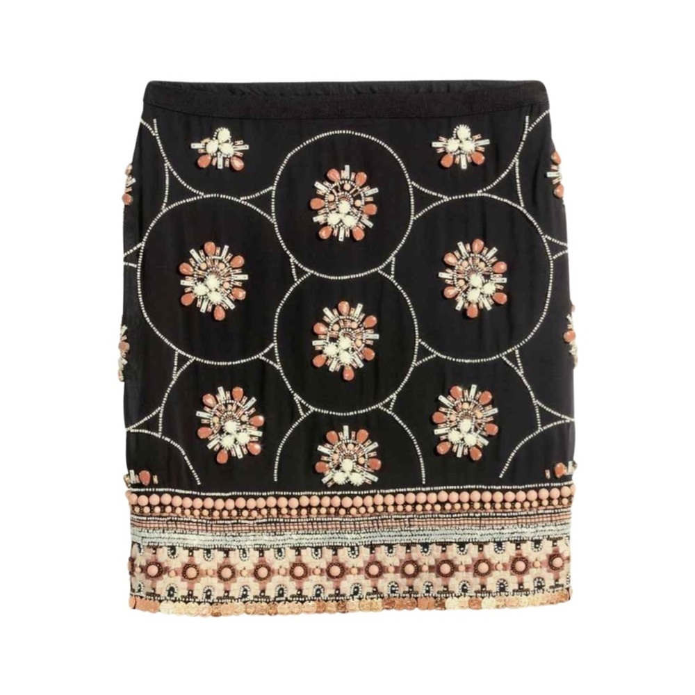 H&M Jeweled & Embroidered Black Skirt
